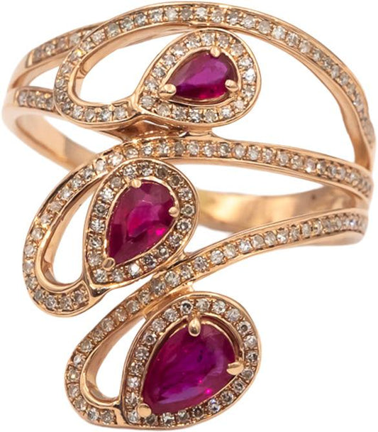 14k Rose Gold Pear Ruby & Round Diamond Cocktail Ring 1.0CT Size 8