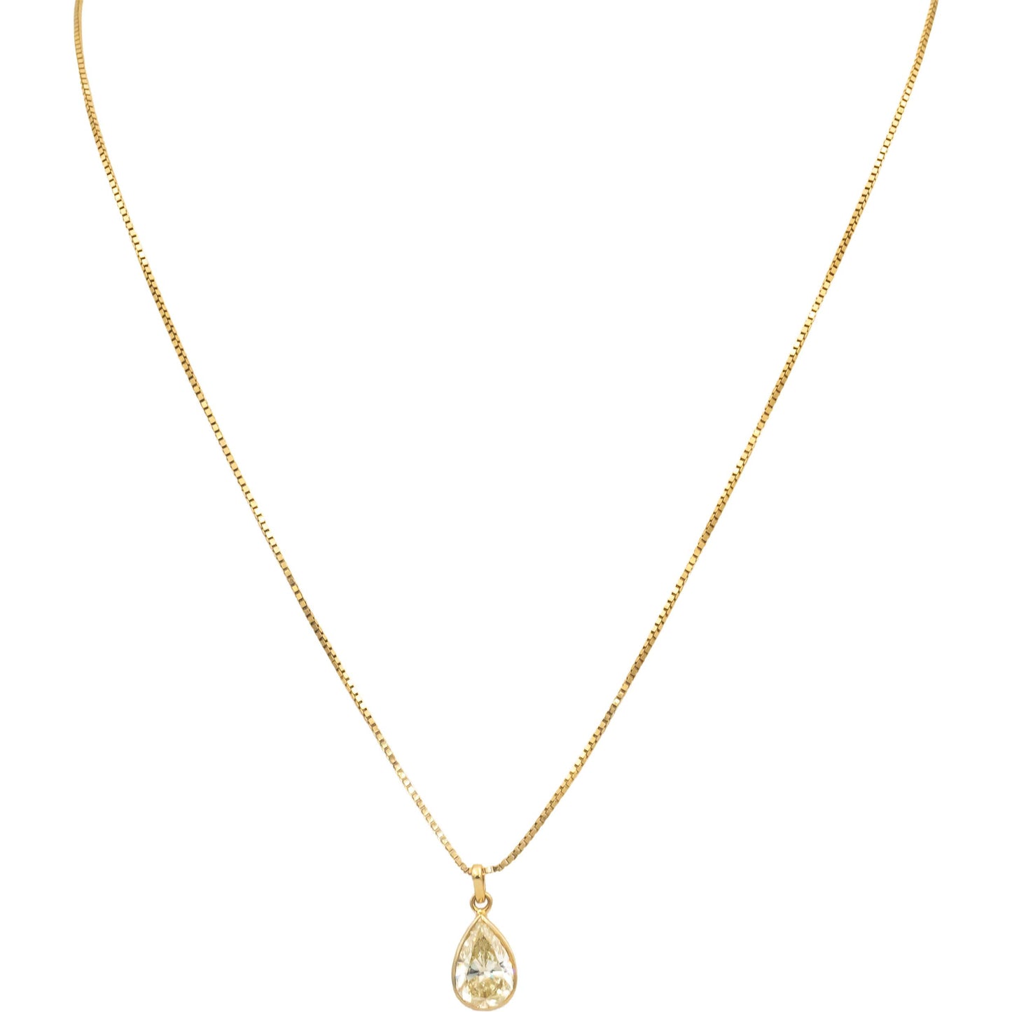 GIA Certified 14k Yellow Gold N/VS2 Pear Cut Diamond Pendant Necklace 3.05CT