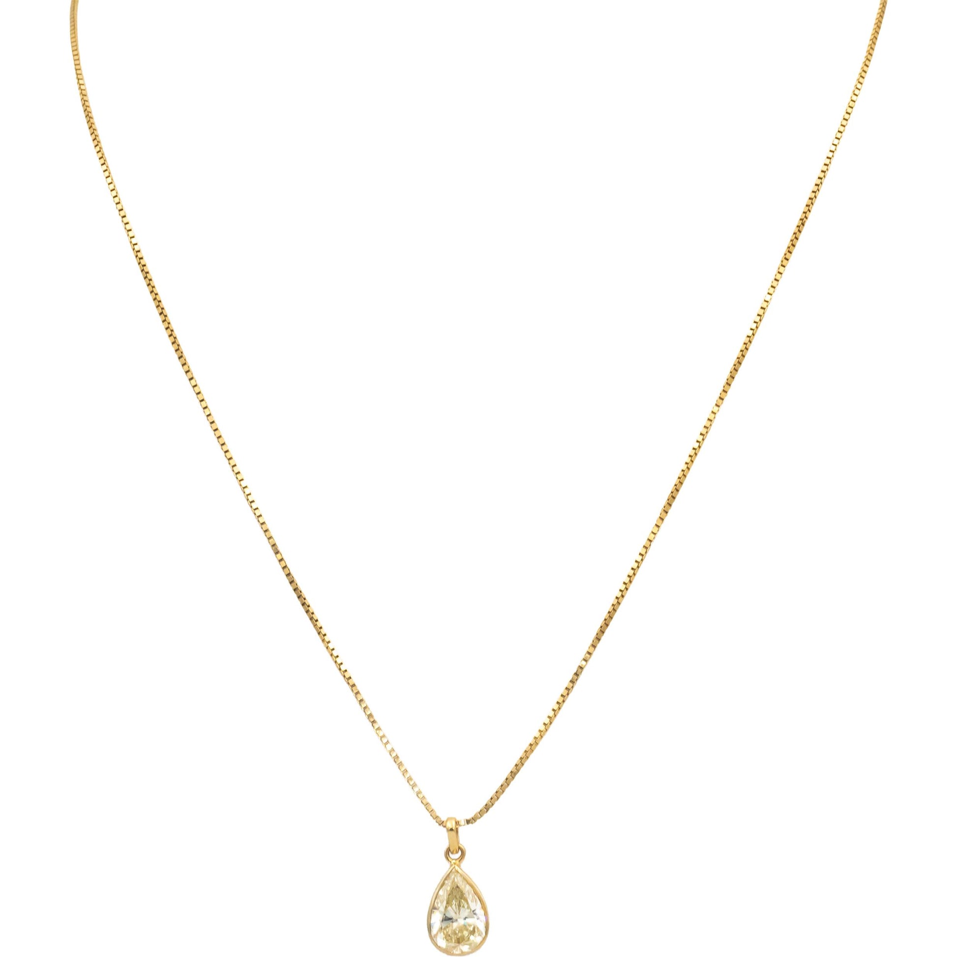 GIA Certified 14k Yellow Gold N/VS2 Pear Cut Diamond Pendant Necklace 3.05CT