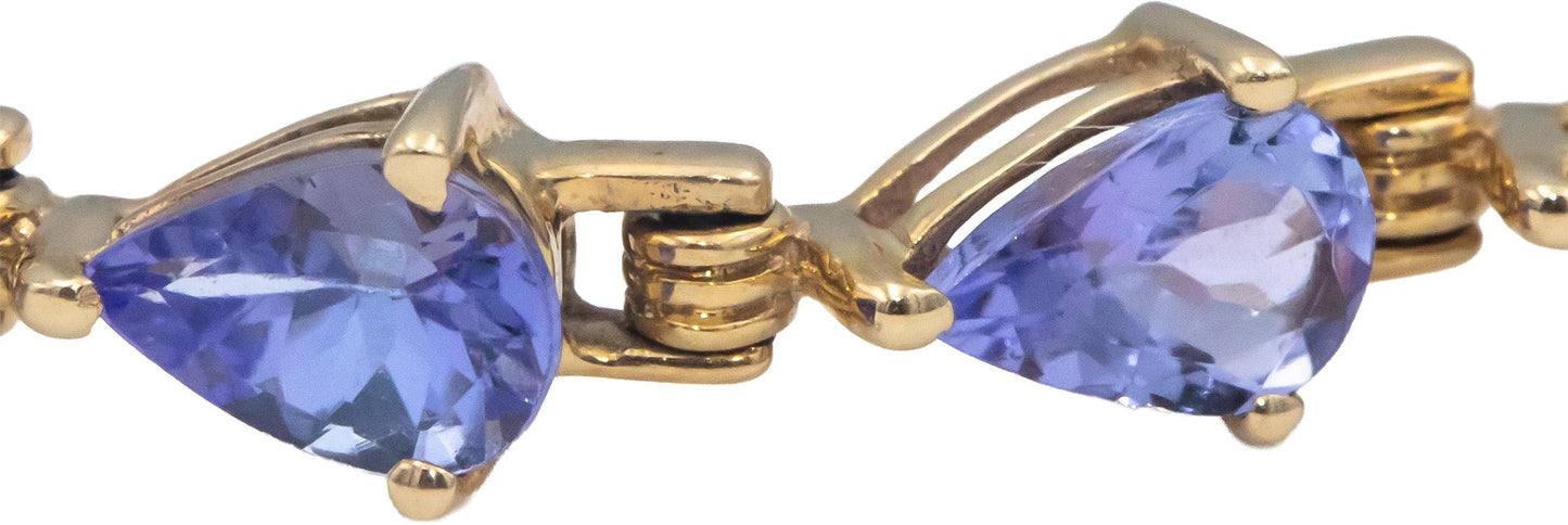 10k Yellow Gold Pear Cut Tanzanite Fancy Link Chain Bracelet 10.0CTW