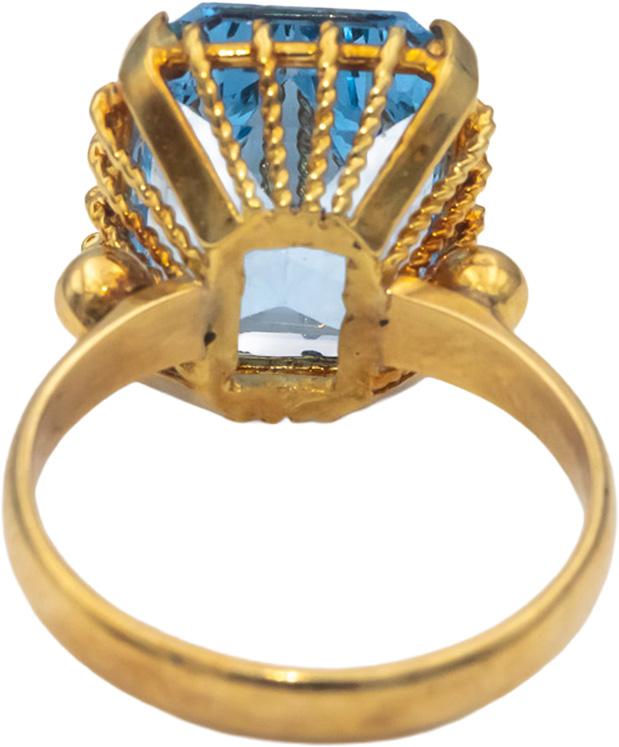 18k Yellow Gold Emerald Cut Blue Topaz Solitaire Cocktail Ring 11.0CTW Size 9