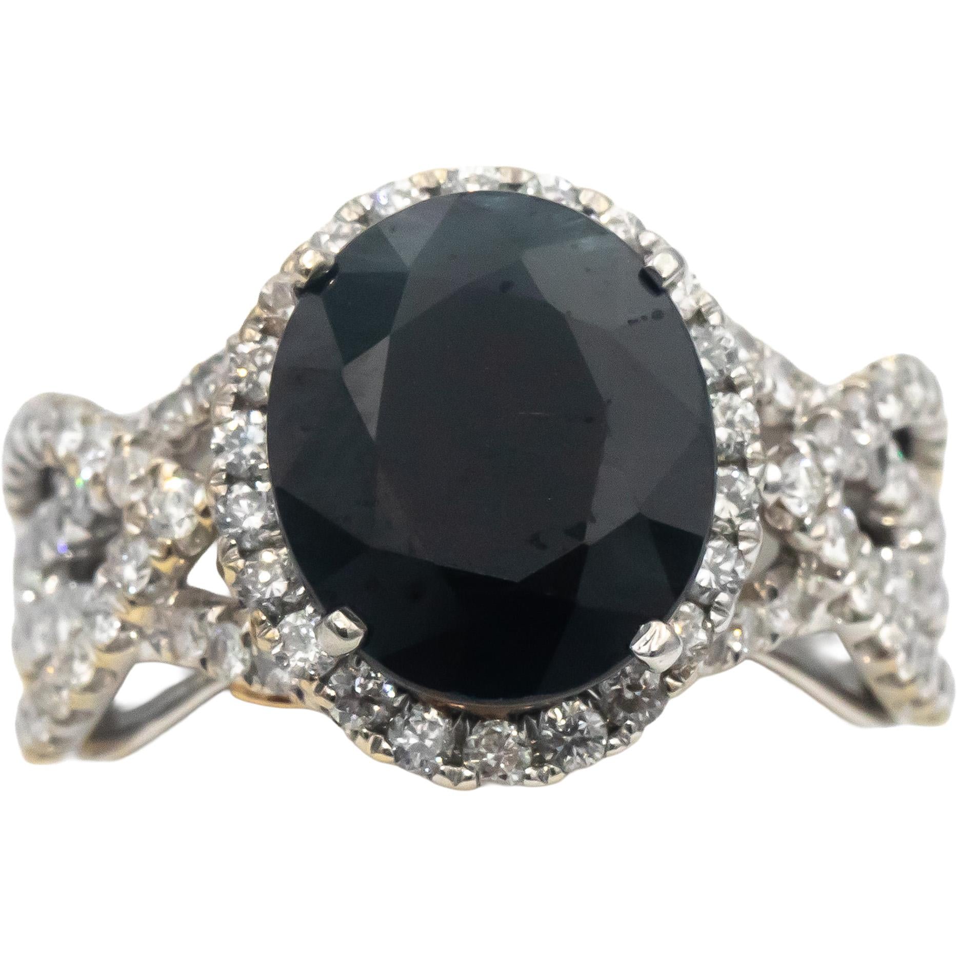 18k White & Yellow Gold VS Diamond & Sapphire Cocktail Ring 6.0CTW Size 7.25