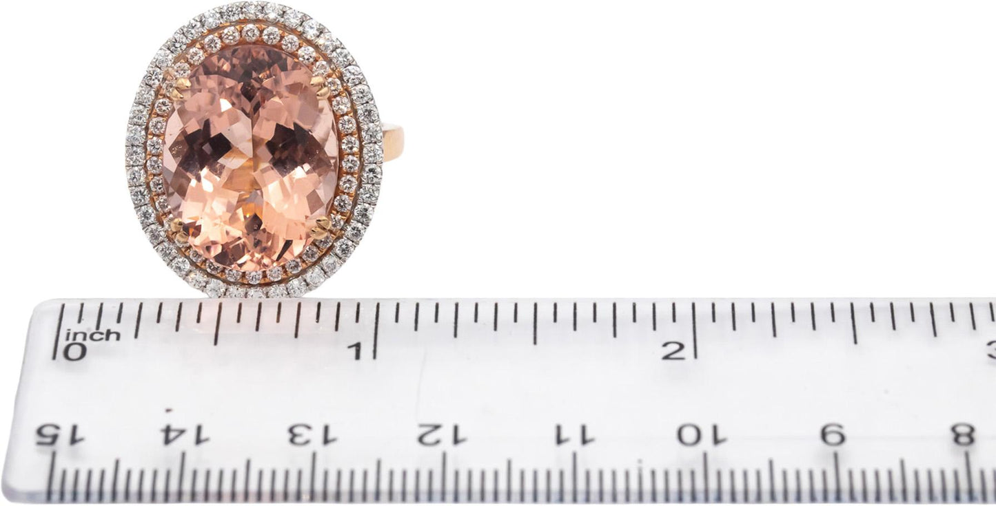 14k Rose & White Gold Oval Morganite Round VS Diamond Cocktail Ring 15.30CT