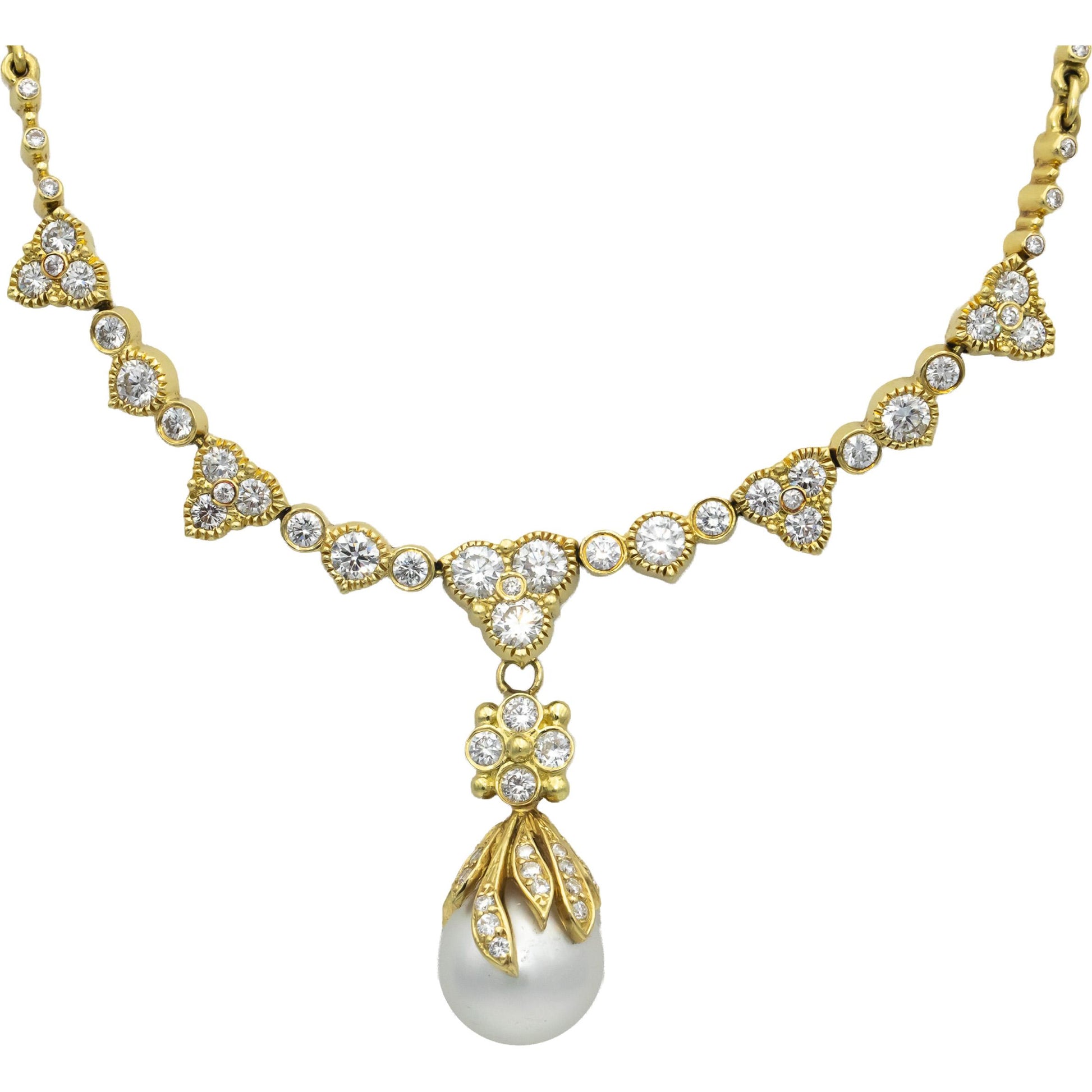 STAMBOLIAN VS Round Diamond & 14.5mm South Sea Pearl Formal Necklace 7.29CTW