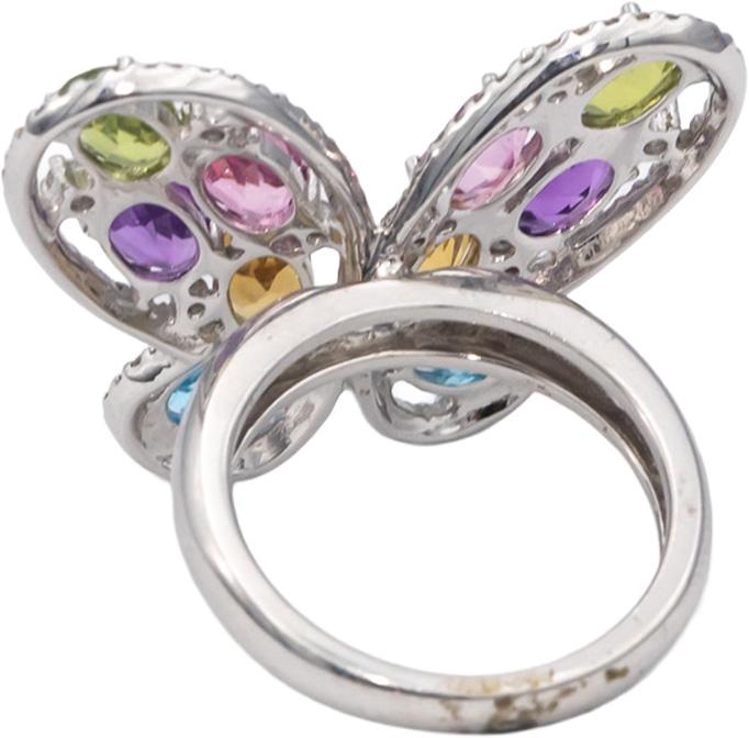 14k White Gold Diamond Assorted Gemstones Butterfly Cocktail Ring 0.75CT Sz 6.5