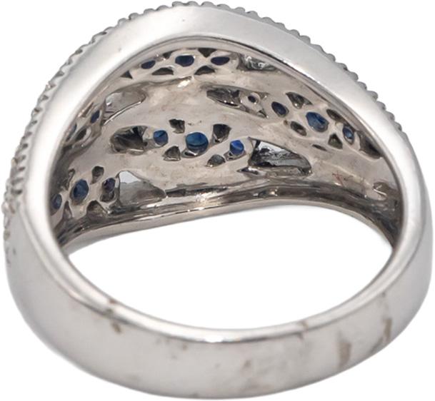 14k White Gold Round Diamond & Blue Sapphire Cocktail Ring 1.15CT Size 7