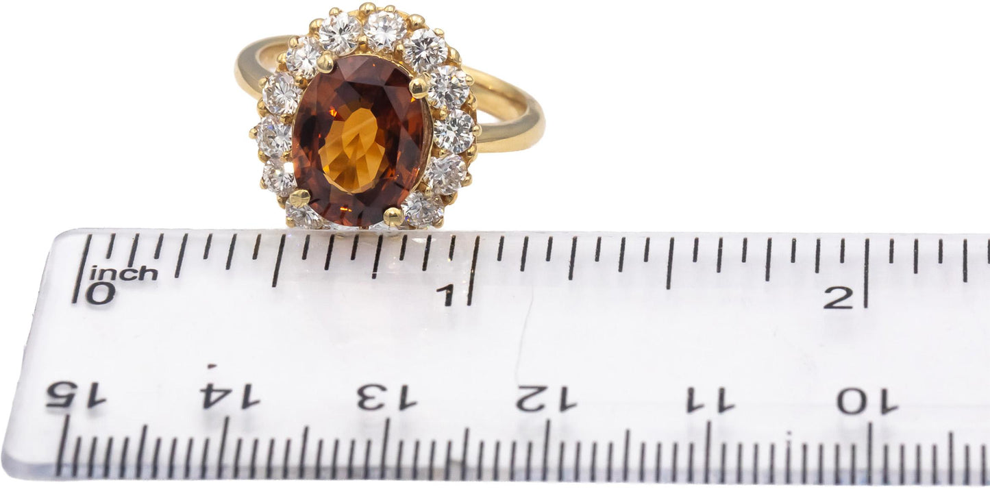 14k Yellow Gold Oval Orange Topaz & Round Diamond Halo Ring 4.10CT Size 8
