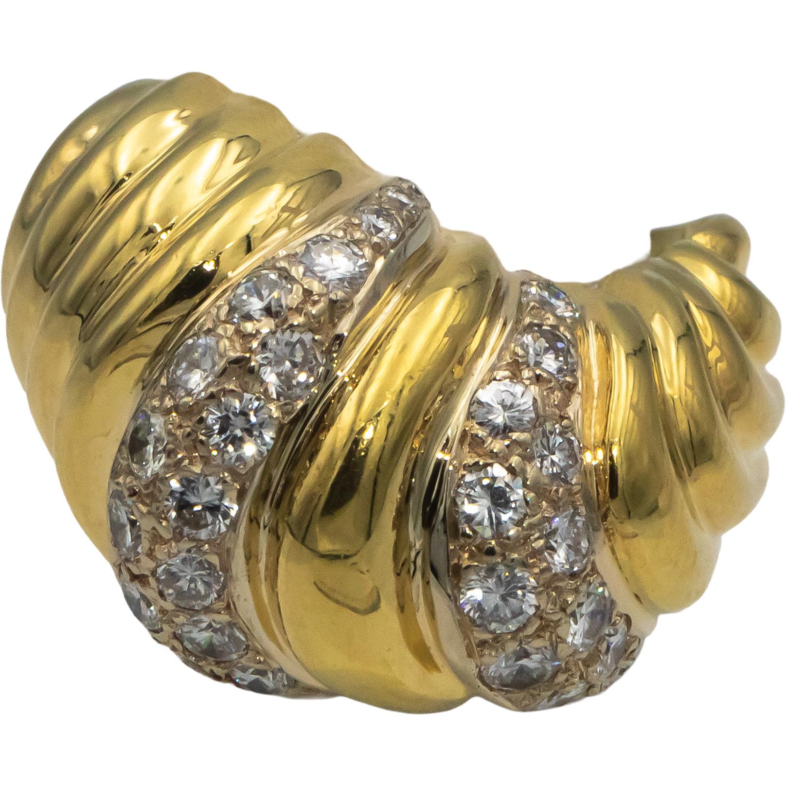 Designer Signed 18k Yellow Gold Round Diamond Cocktail Ring 1.0CT Size 5