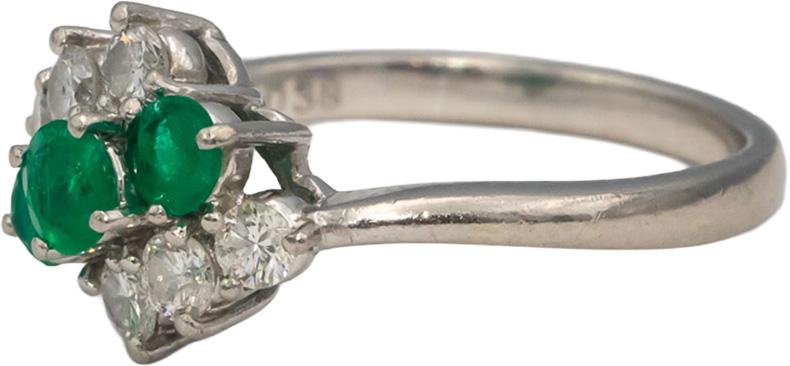 Platinum Round Diamond & Emerald Cocktail Ring 0.75CT Size 6.5