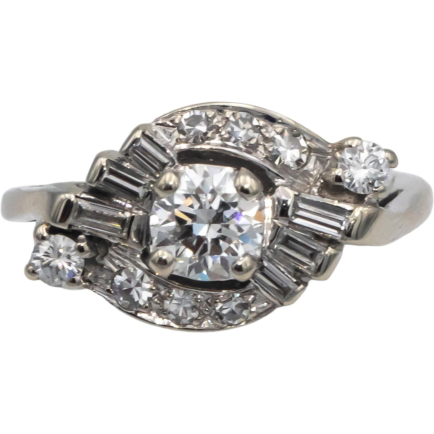 Vintage Antique 14k White Gold Diamond Engagement Ring 0.80CT w/ 0.50CT Center