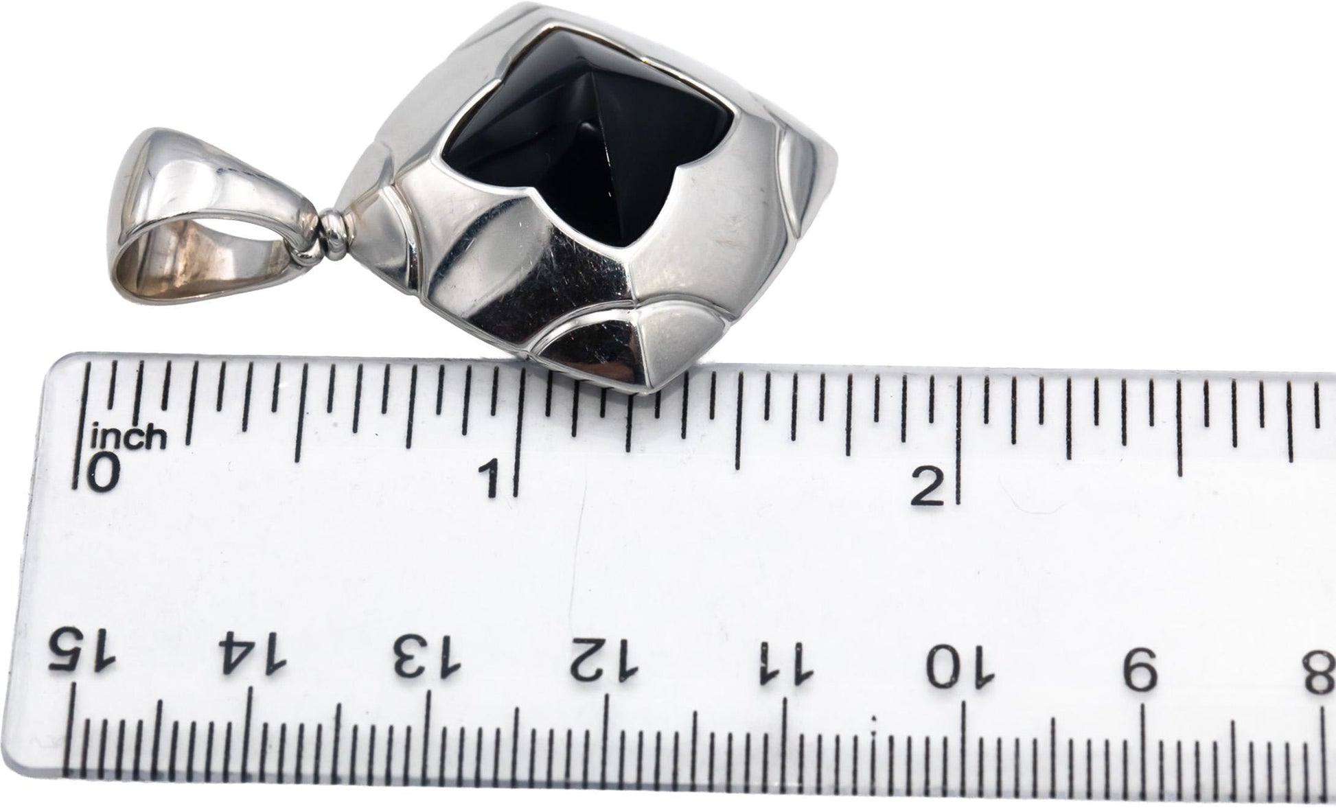 BVLGARI 18k White Gold Fancy Cut Onyx Solitaire Pendant