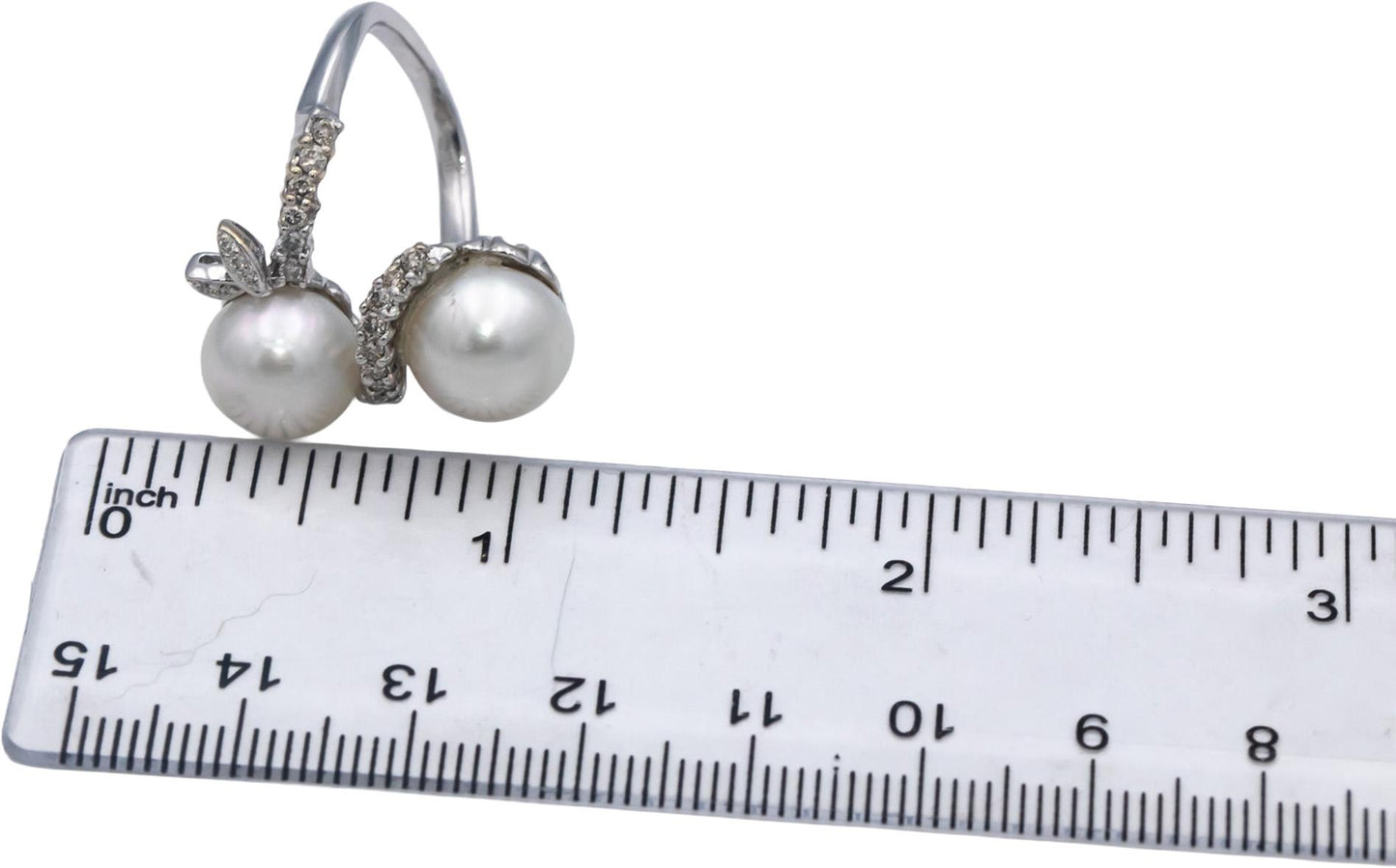 18k White Gold Round Diamond & Cultured Pearl Cocktail Ring 0.53CT Size 6