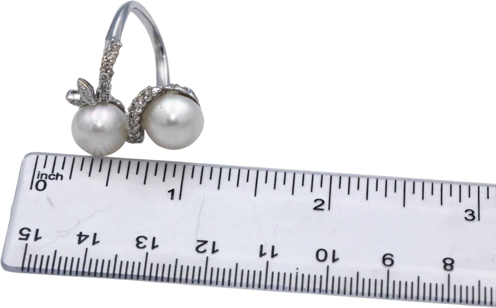 18k White Gold Round Diamond & Cultured Pearl Cocktail Ring 0.53CT Size 6
