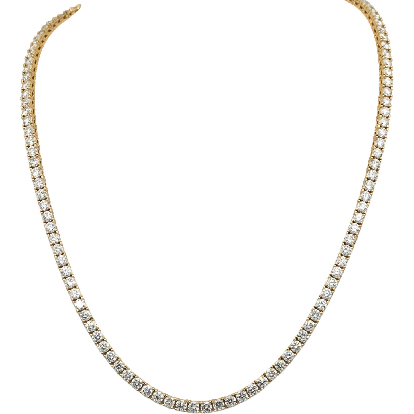 14k Yellow Gold VS Round Diamond Tennis Necklace 19.86CTW