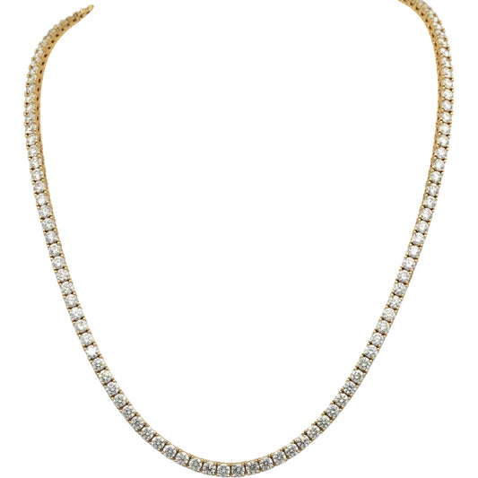 14k Yellow Gold VS Round Diamond Tennis Necklace 19.86CTW