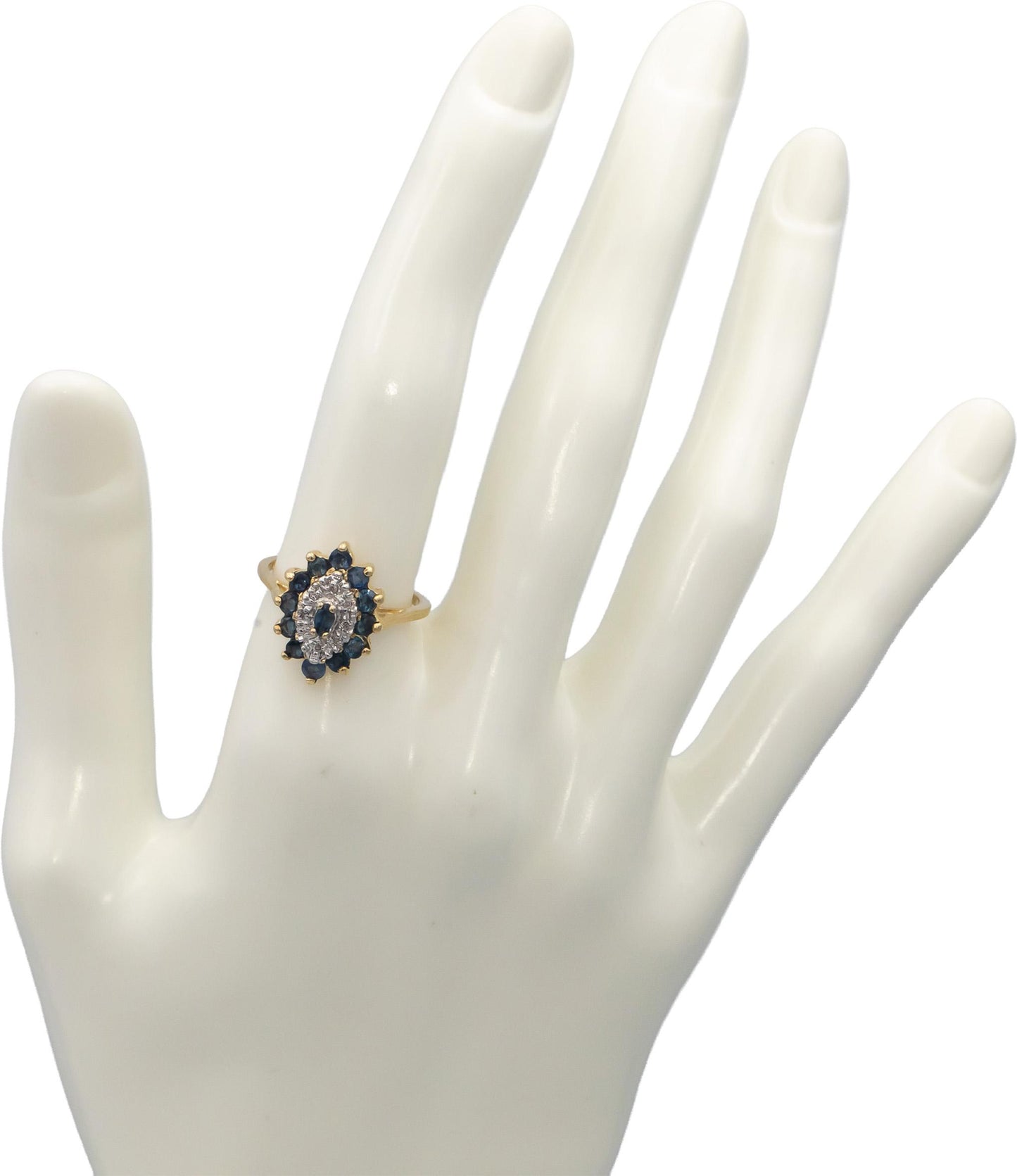 10k Yellow & White Gold Blue Sapphire and Diamond Cocktail Ring 0.53CTW Size 6