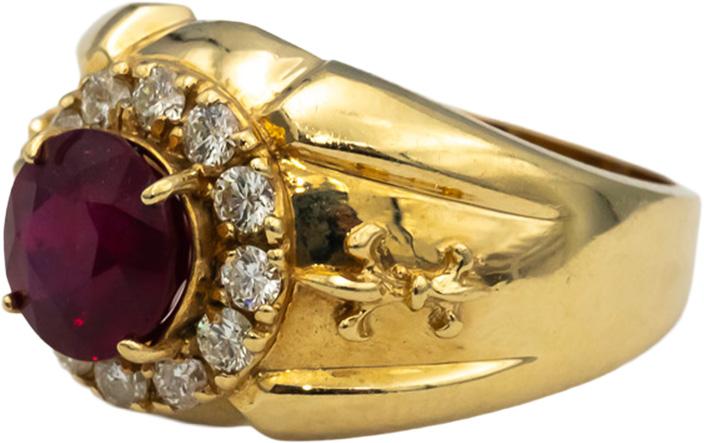 GIA Certified 14k Yellow Gold Diamond & Manufactured Ruby Ring 3.25CT Size 9