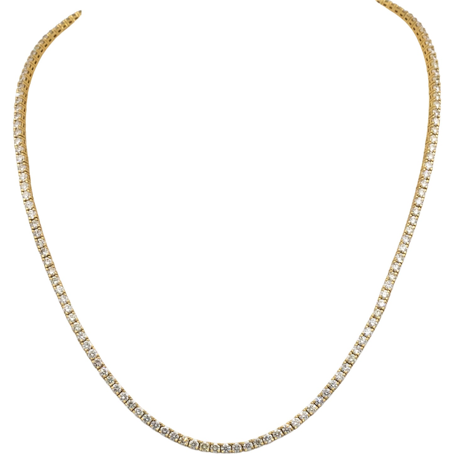 14k Yellow Gold Round Diamond Tennis Necklace 9.23CT