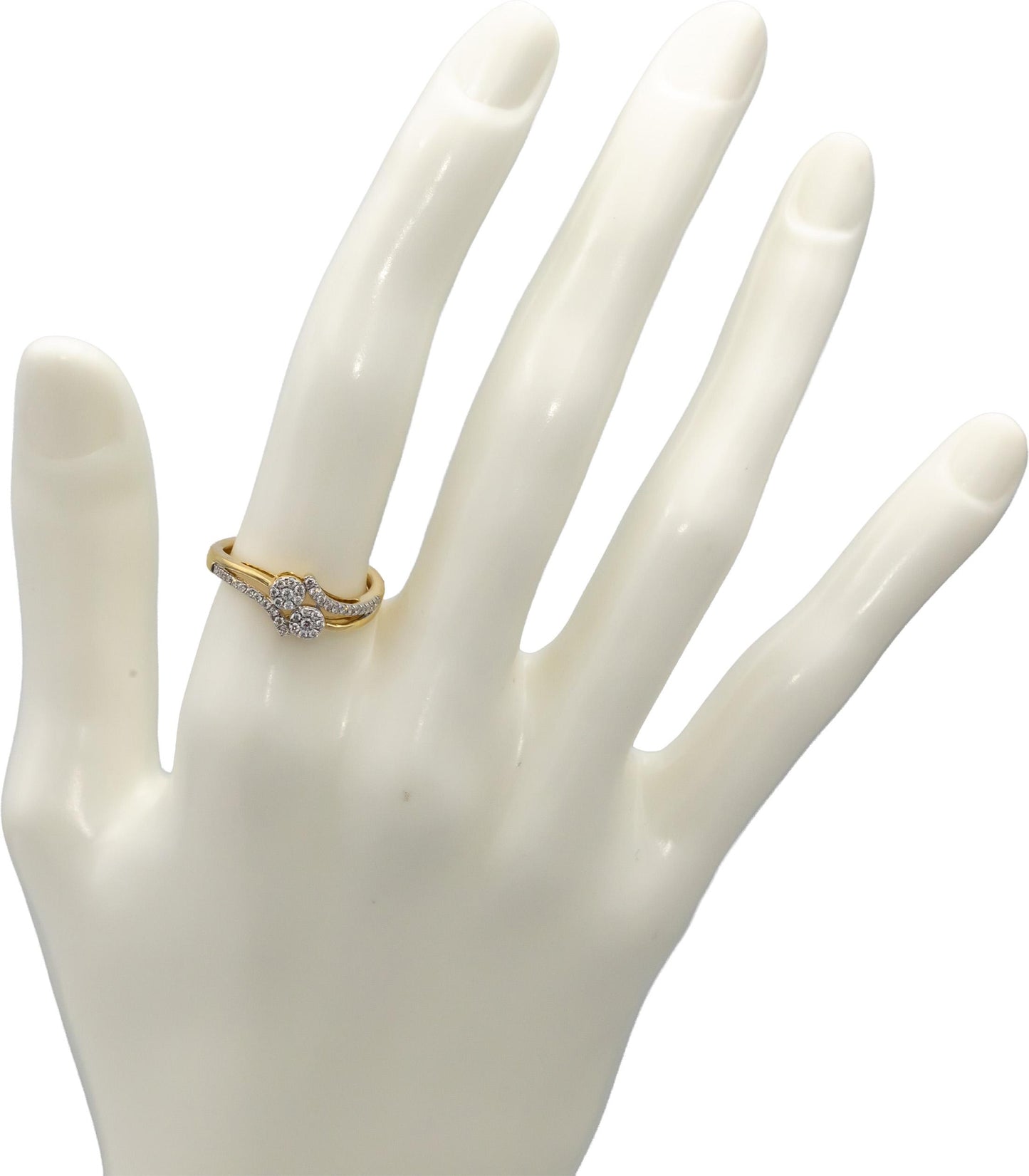 18k Yellow Gold VS Round Diamond Cluster Bypass Band Ring 0.18CT Size 6.25