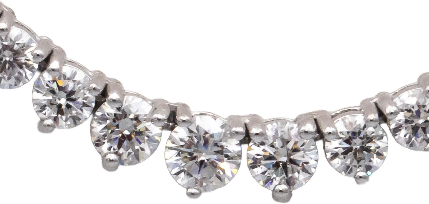 14k White Gold Round Diamond Three Prong Riviera Necklace 8.20CT