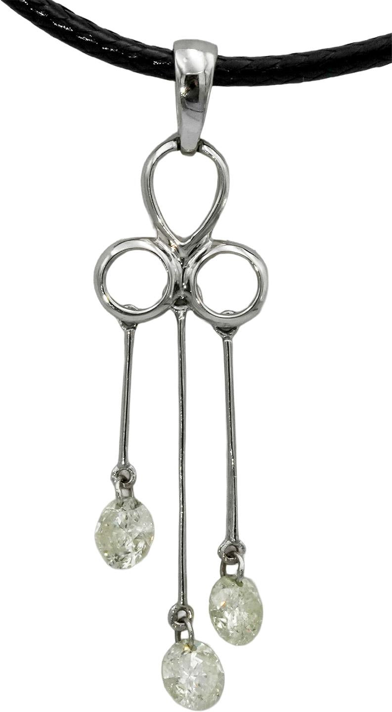 14k White Gold Round Diamond Dangle Pendant Necklace 0.63CT