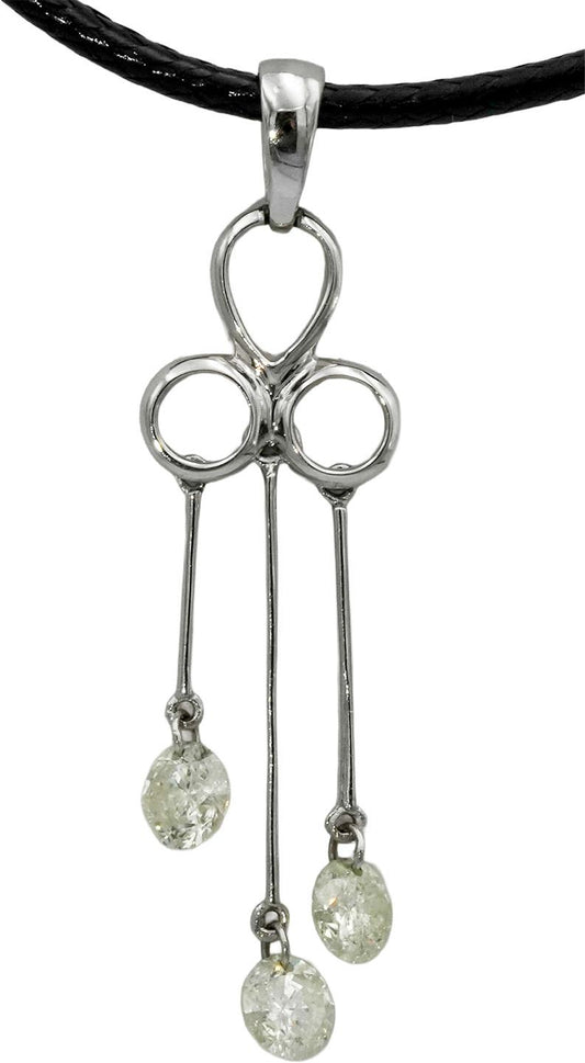 14k White Gold Round Diamond Dangle Pendant Necklace 0.63CT