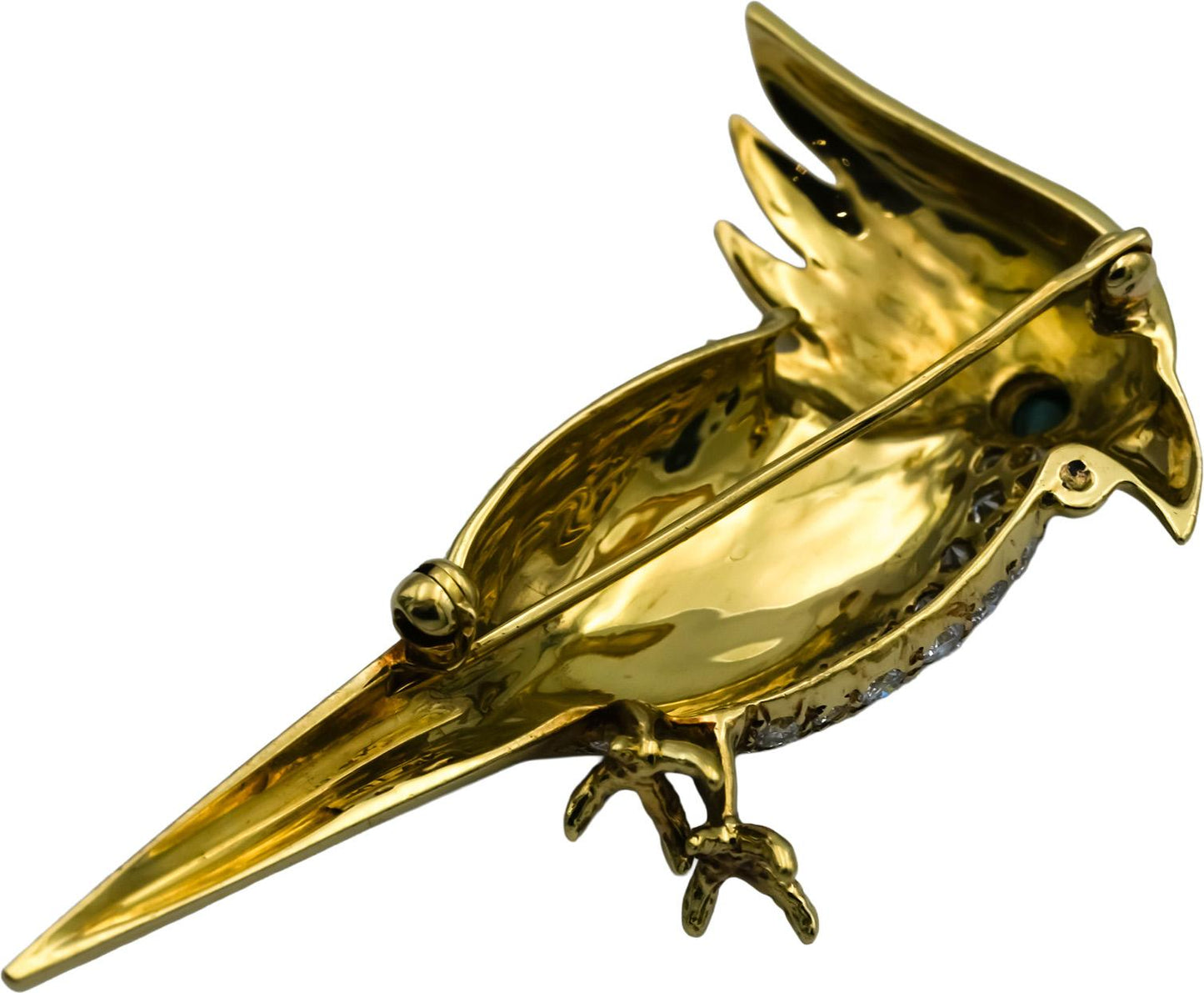 18k Yellow Gold VS Diamond and Colorful Enamel Bird Brooch 0.83CT