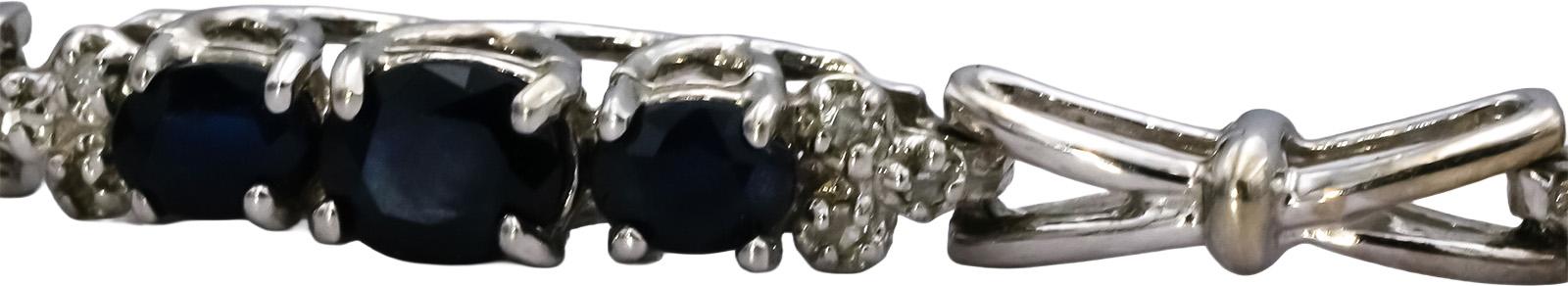 10k White Gold Oval Blue Sapphire Round Diamond Link Bracelet 1.10CTW