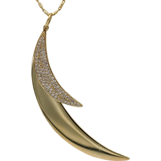 18k & 14k Yellow Gold Round Diamond Crescent Moons Pendant Necklace 0.25CT