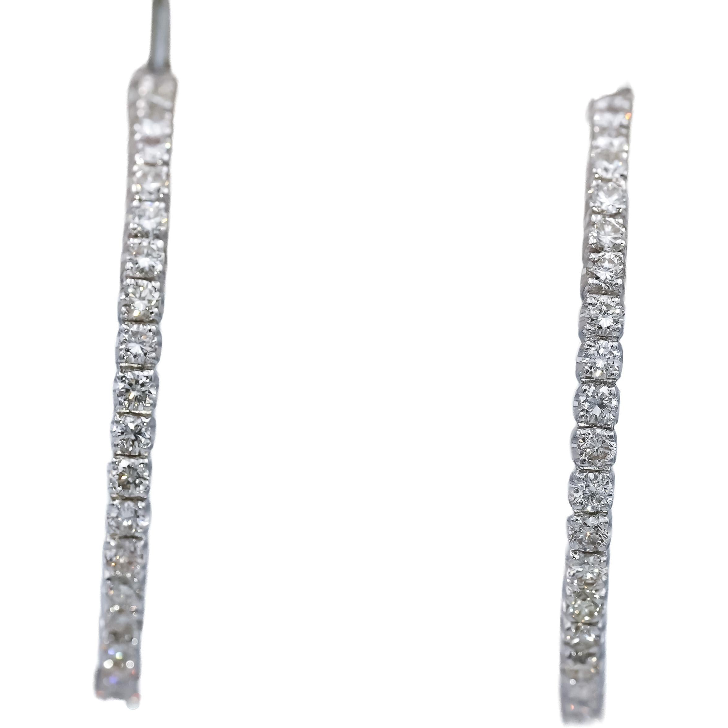 18k White Gold VS Round Diamond Inside Out Hoop Earrings 2.0CT