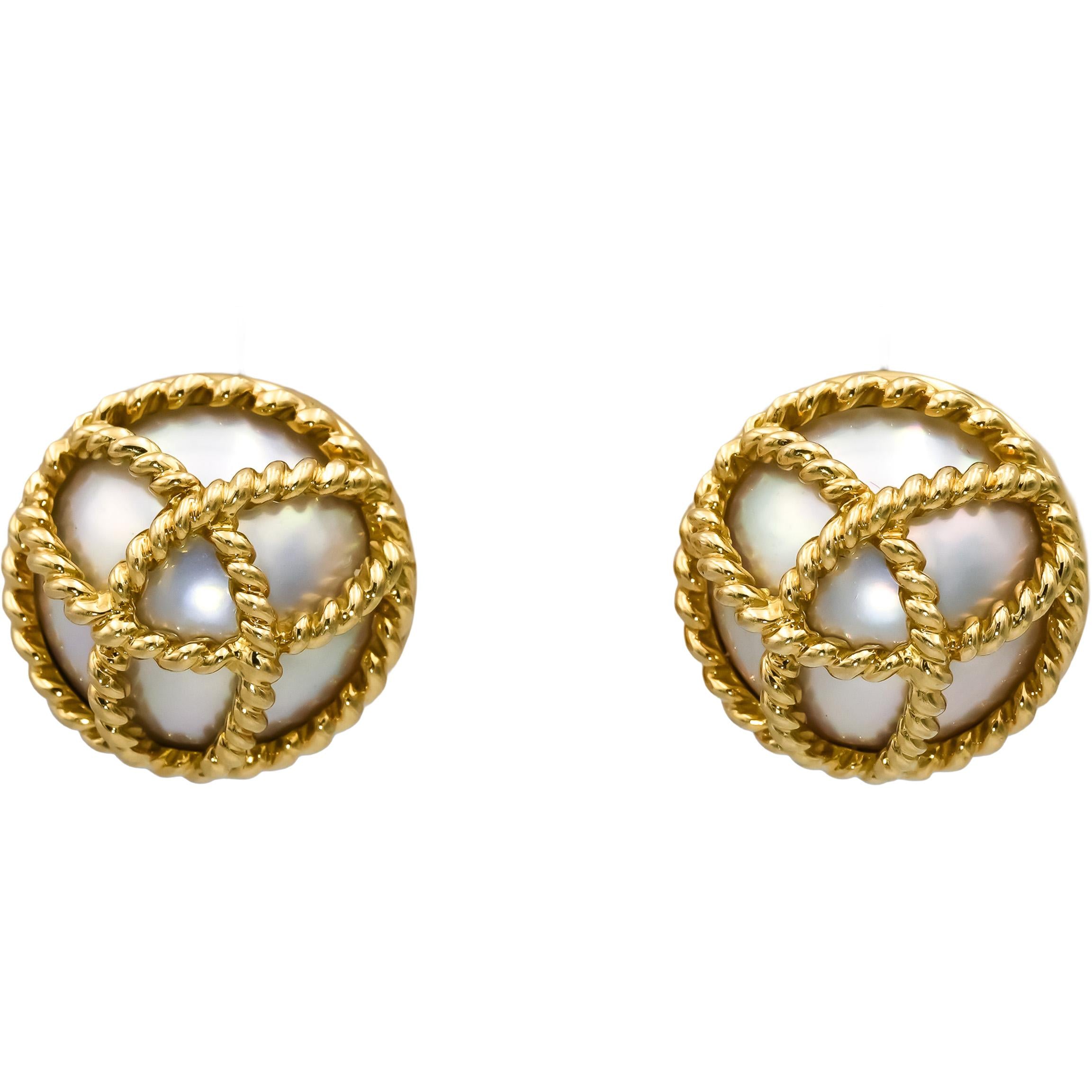 TIFFANY & CO. Vintage 18k Yellow Gold Mother of Pearl Clip On Earrings