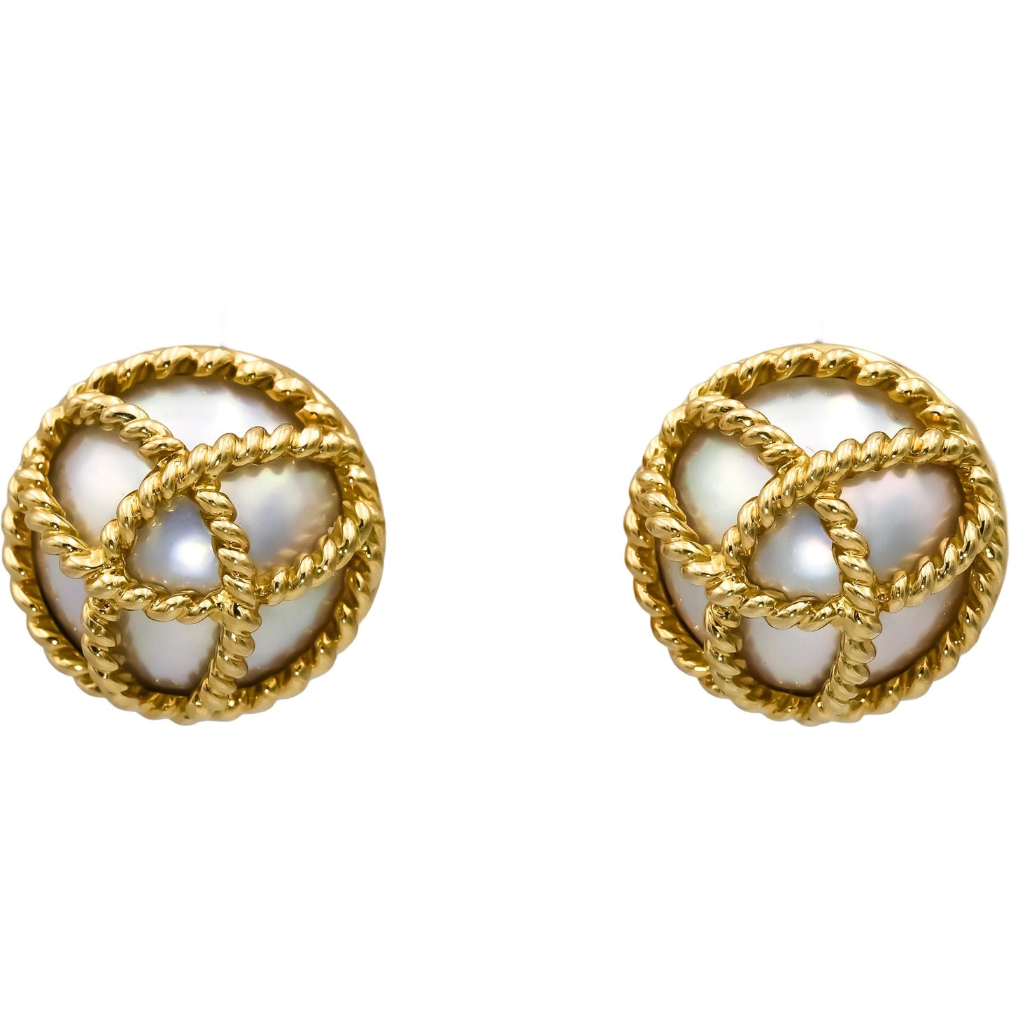 TIFFANY & CO. Vintage 18k Yellow Gold Mother of Pearl Clip On Earrings