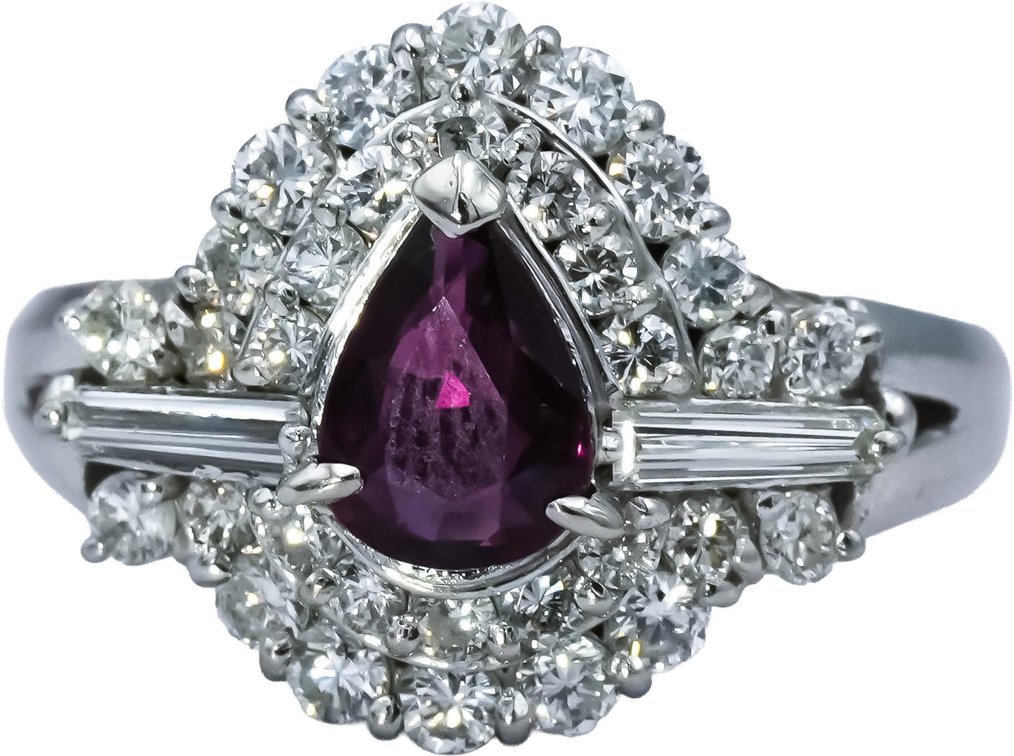 Platinum Diamond and Ruby Cluster Cocktail Ring 0.91CT Size 5.5