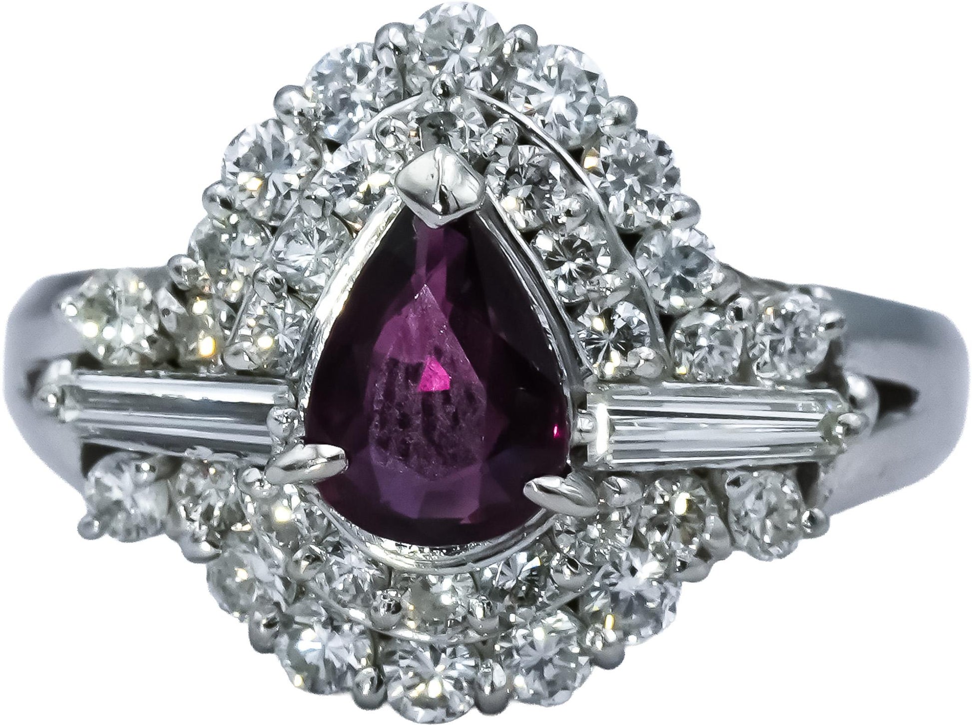 Platinum Diamond and Ruby Cluster Cocktail Ring 0.91CT Size 5.5