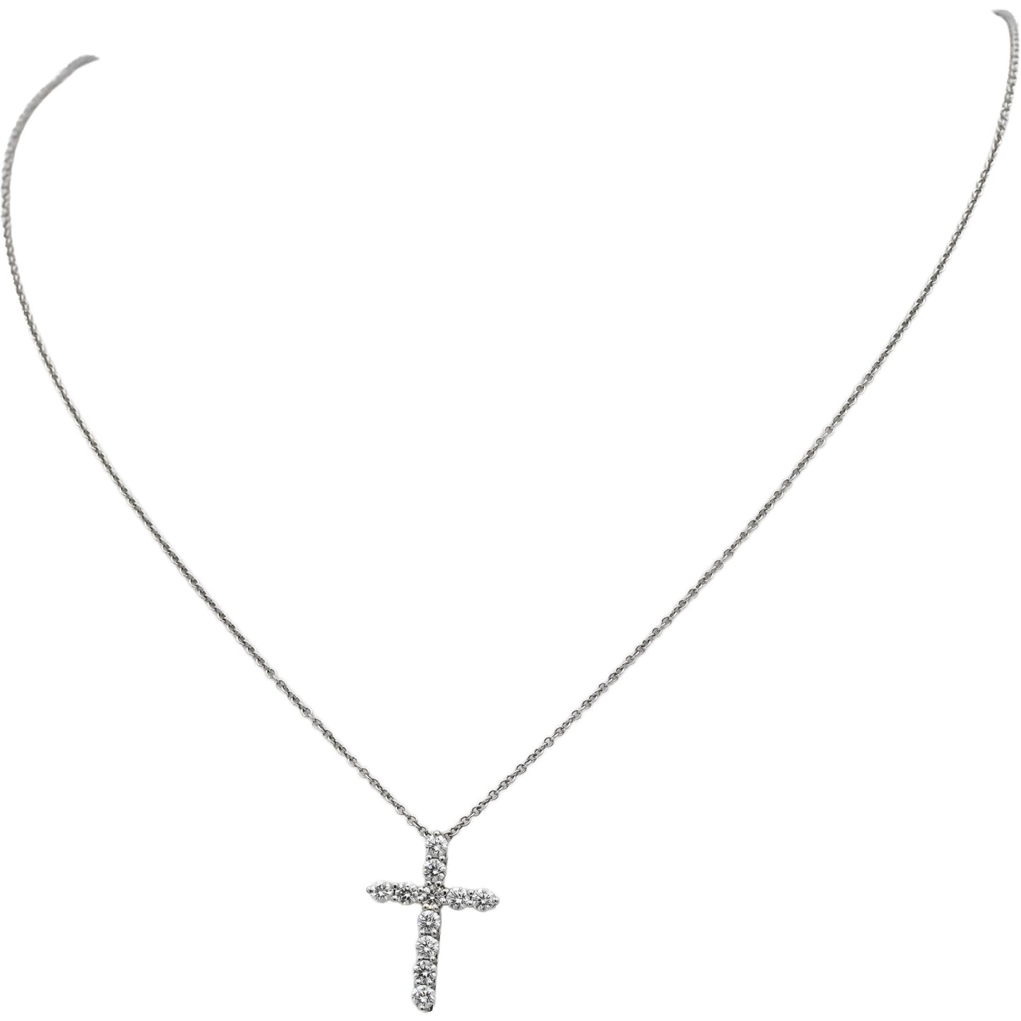 TIFFANY & CO. Platinum VS Diamond Cross Crucifix Pendant Necklace w/ Box 0.42CT