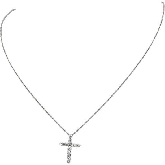 TIFFANY & CO. Platinum VS Diamond Cross Crucifix Pendant Necklace w/ Box 0.42CT