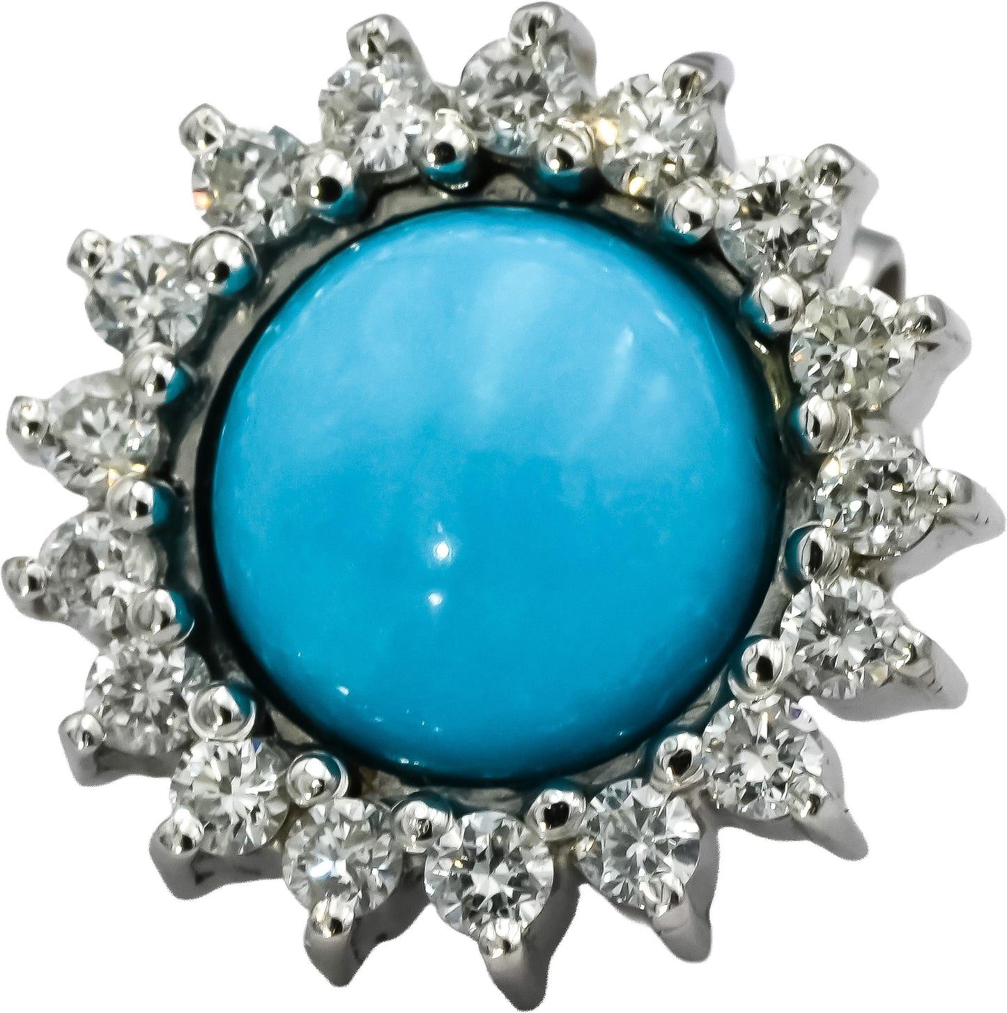 18k White Gold VS Round Diamond and Cabochon Turquoise Stud Earrings 0.50CT