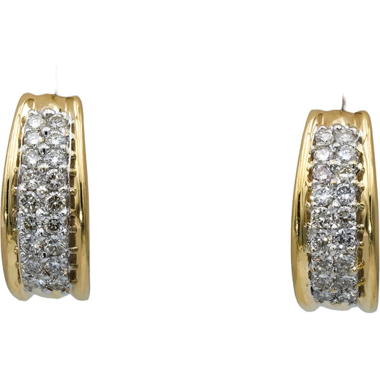 14k Yellow Gold Round Diamond Curved Earrings 0.90CT