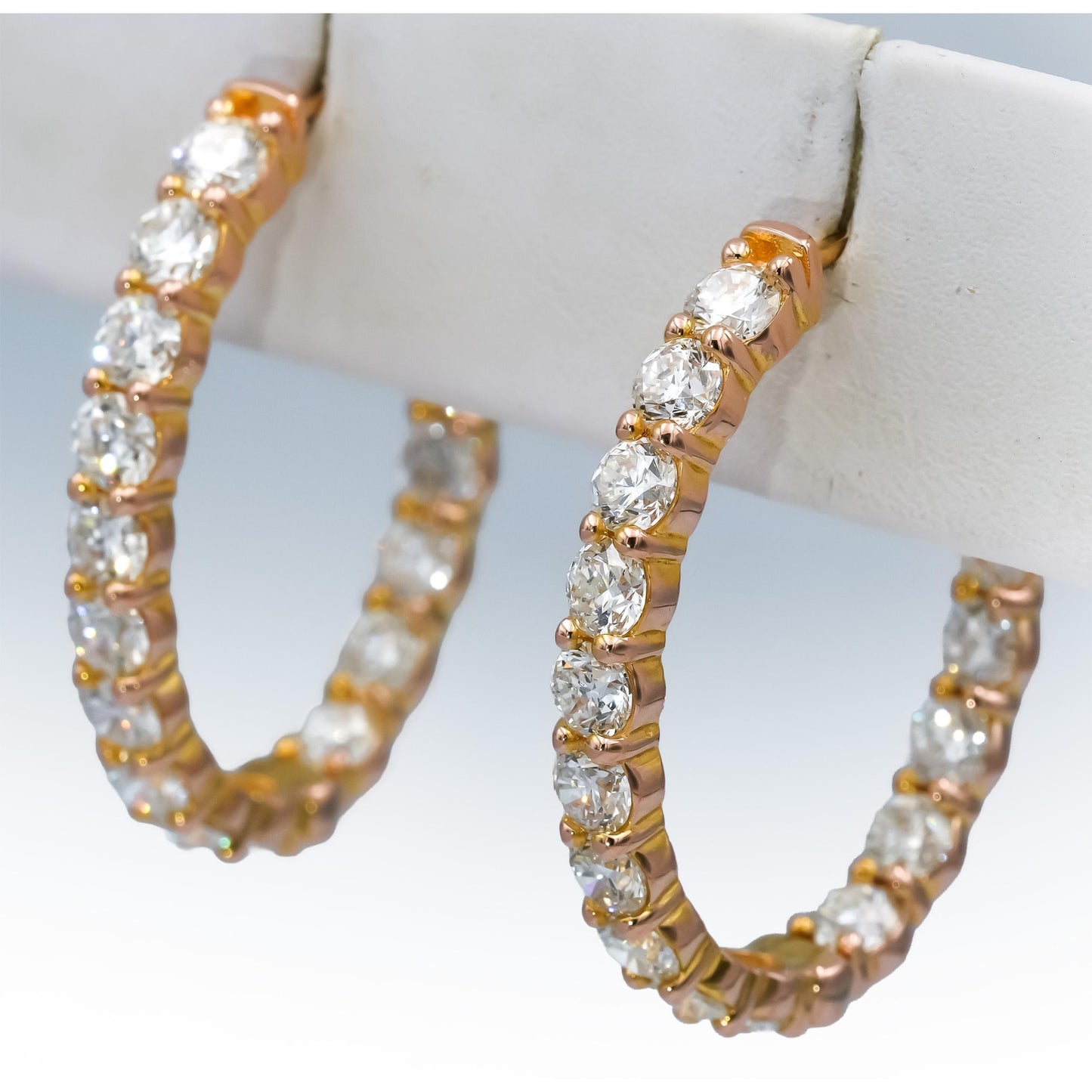 18k Rose Gold VS Round Diamond Inside Out Oval Hoop Earrings 8.13CT