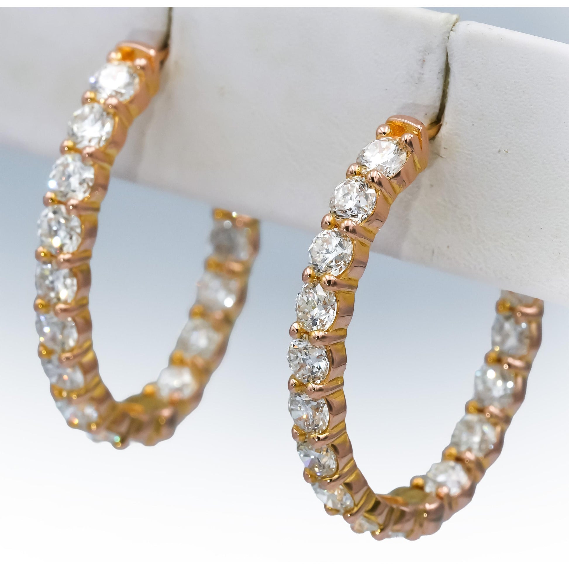 18k Rose Gold VS Round Diamond Inside Out Oval Hoop Earrings 8.13CT