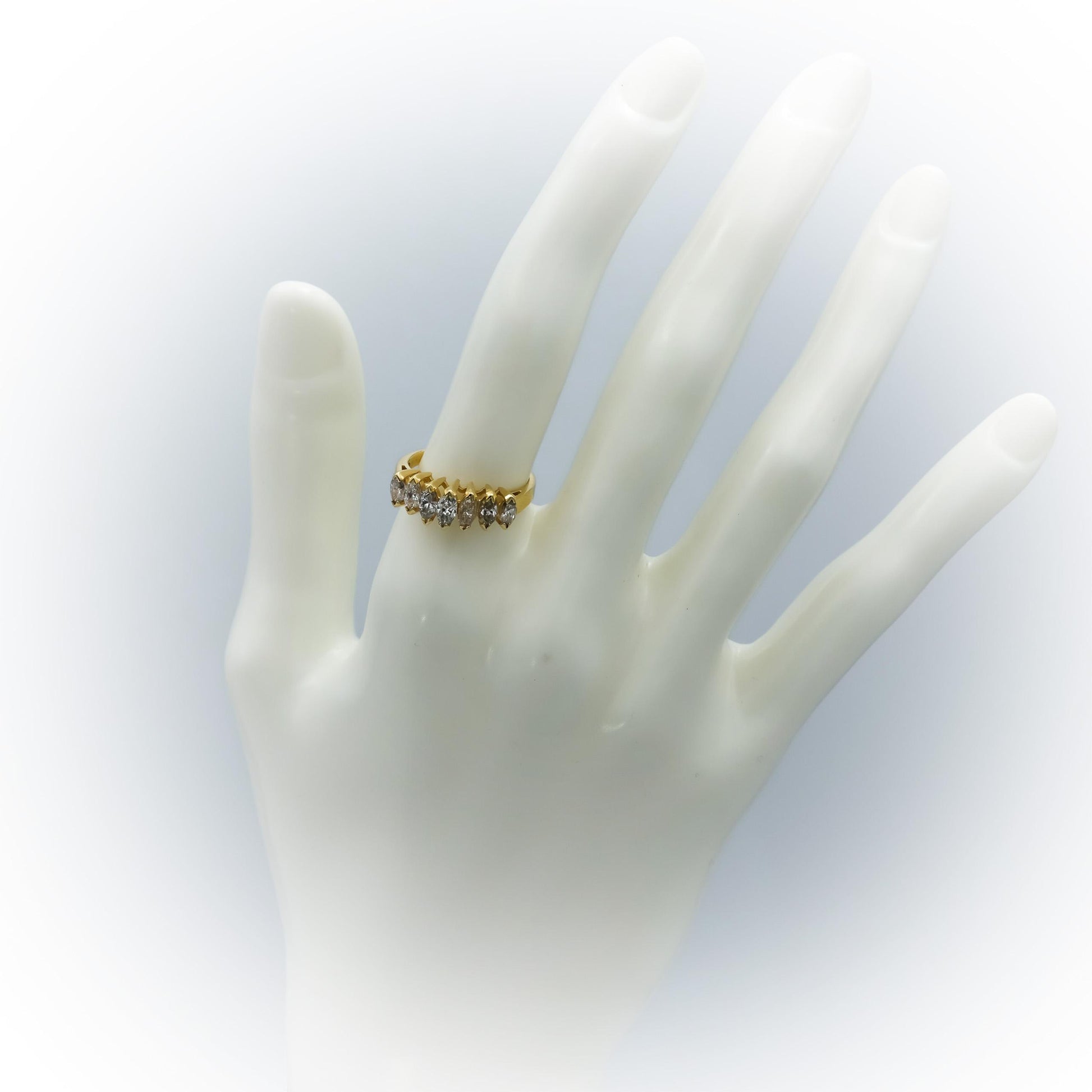 14k Yellow Gold Marquise Cut Diamond Seven Stone Band Ring 0.75CT Size 6