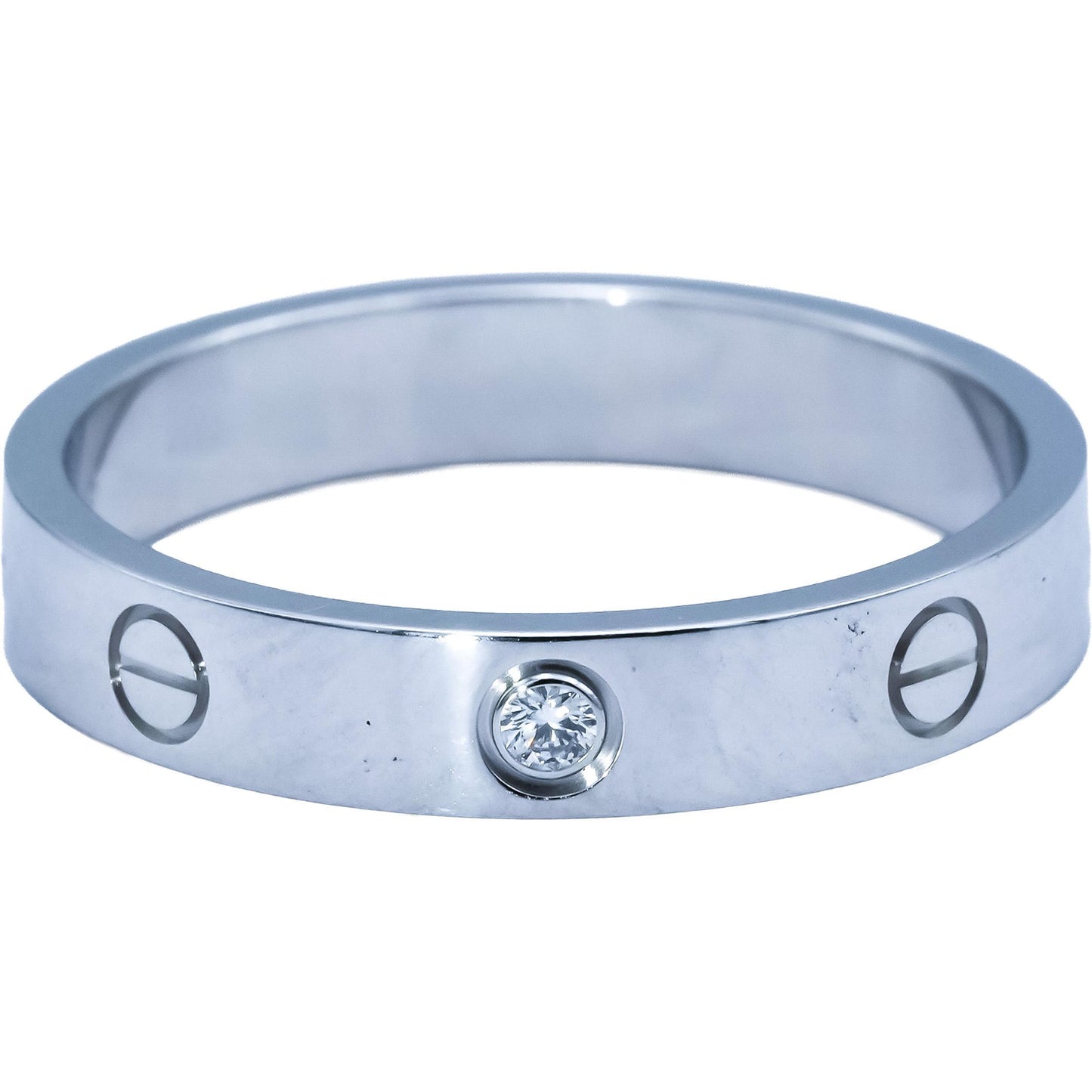 CARTIER 18k White Gold Diamond Love Screw Motif Ring 0.02CT Size 61 w/ Papers
