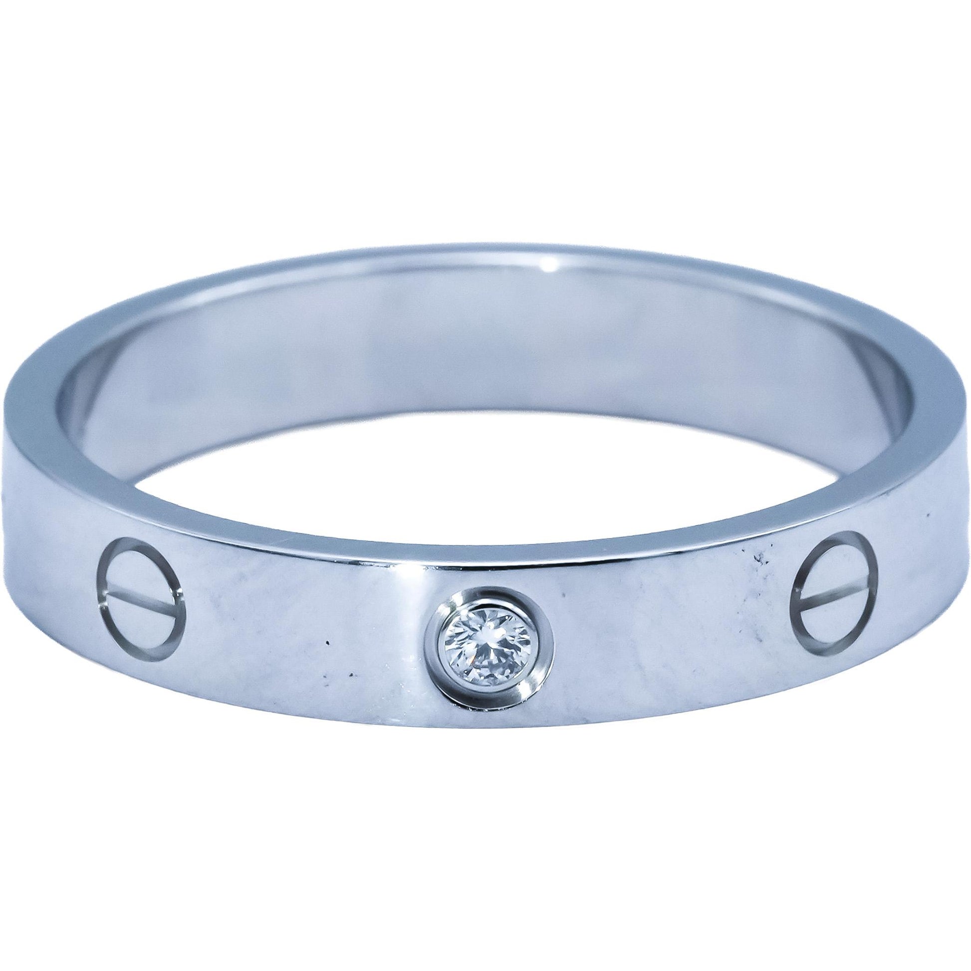 CARTIER 18k White Gold Diamond Love Screw Motif Ring 0.02CT Size 61 w/ Papers