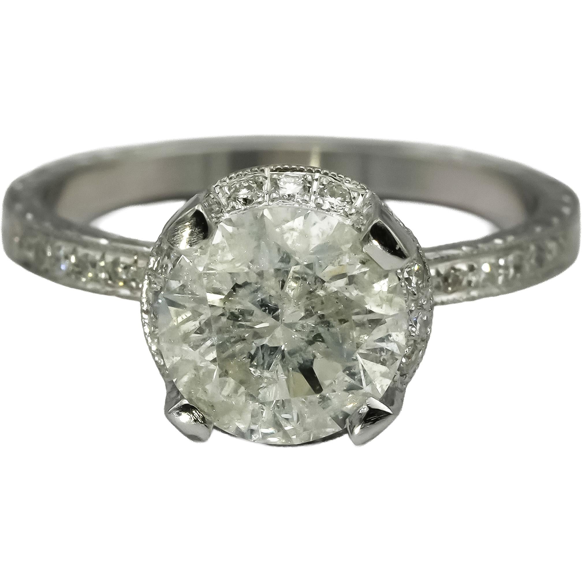 Platinum Round Diamond Engagement Ring 2.11CT w/ 1.86CT Center Size 6