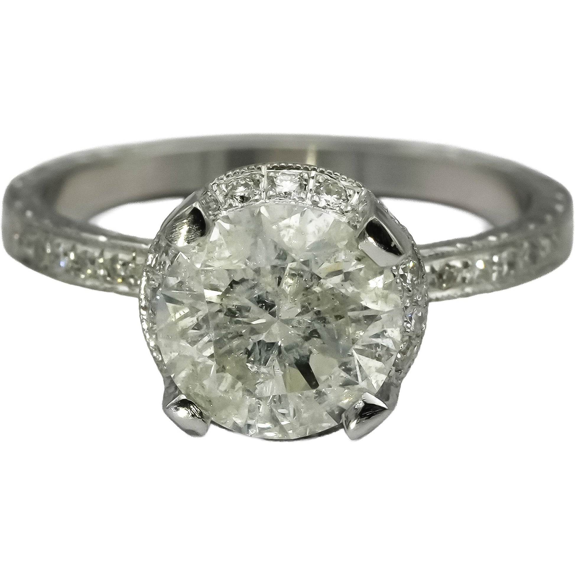 Platinum Round Diamond Engagement Ring 2.11CT w/ 1.86CT Center Size 6