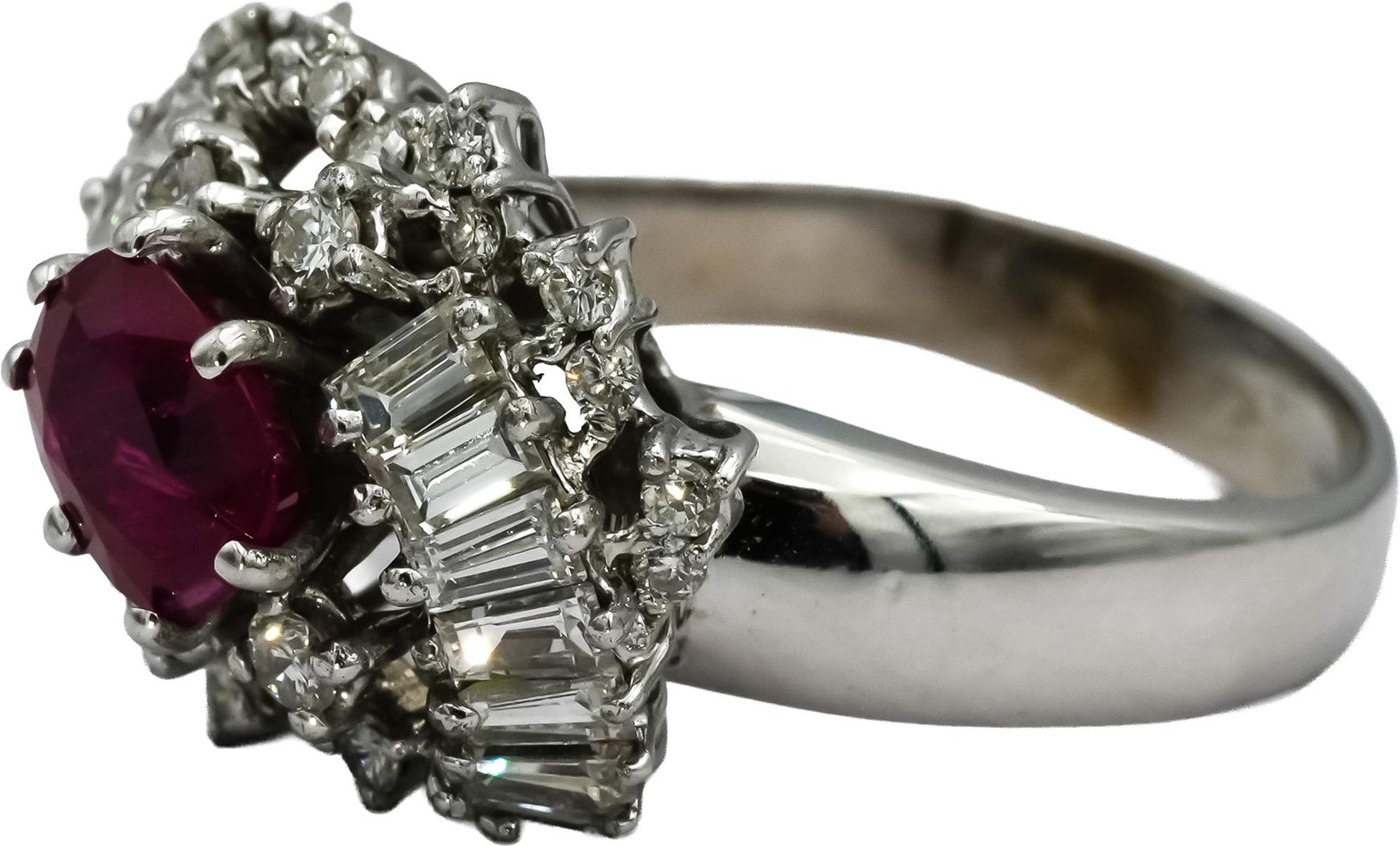 14k White Gold VS Diamond and Ruby Cluster Cocktail Ring 3.0CT Size 7.75