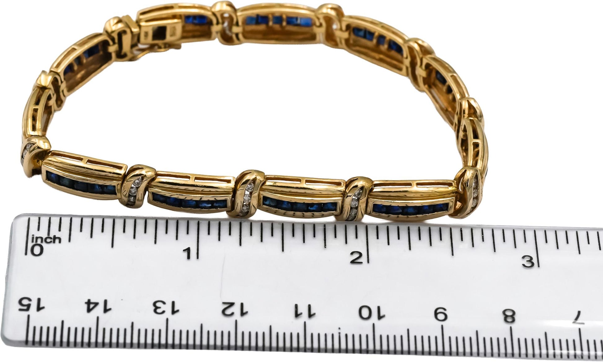 14k Yellow Gold Diamond and Blue Sapphire Fancy Link Bracelet 2.0CT