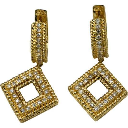 14k Yellow Gold Round Diamond Drop Dangle Earrings 0.25CT