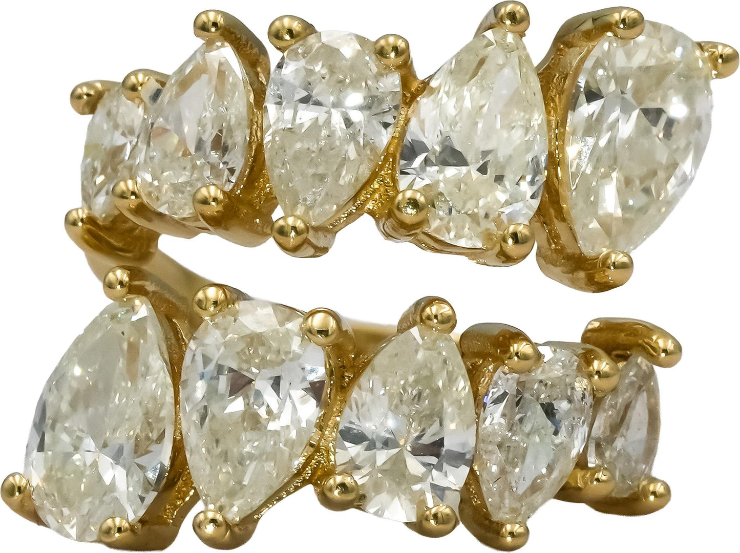 14k Yellow Gold Pear Cut Diamond Bypass Ring 4.16CT Size 4.25