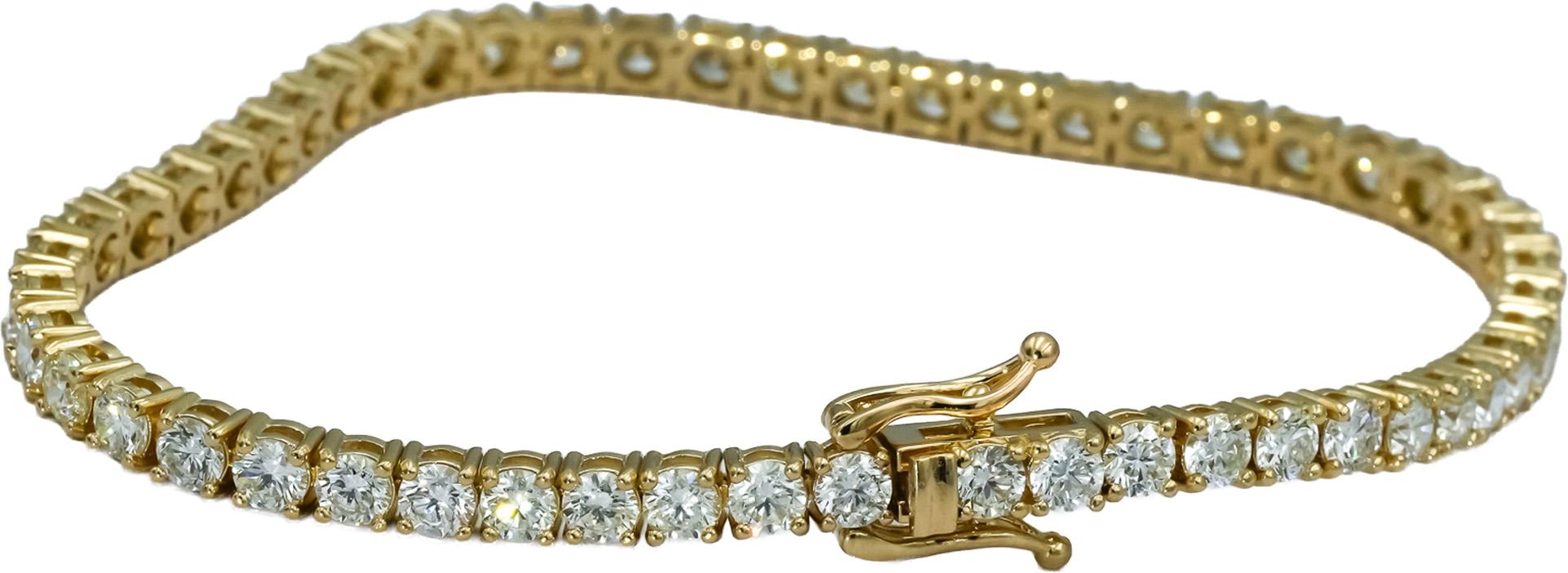 14k Yellow Gold VS Round Diamond Tennis Bracelet 7.05CT